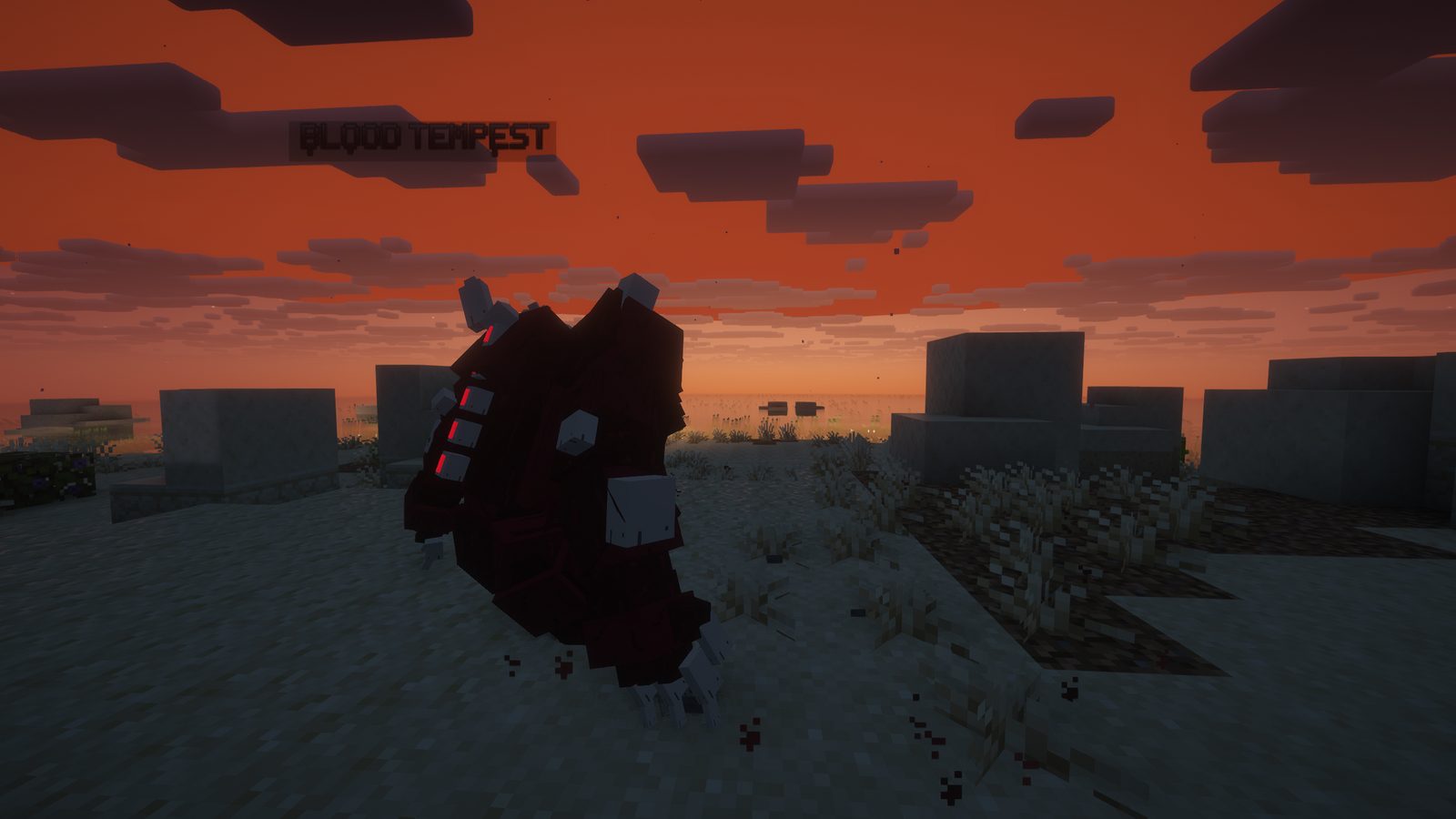 The Blood Tempest boss under a red sky